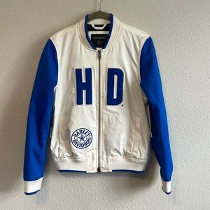 HARLEY-DAVIDSON Womens Blue & White Varsity Riding Jacket {Size M} RARE